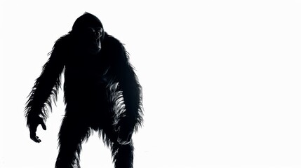 Wall Mural - A silhoutte of bigfoot front facing, isolated on white, generated with AI