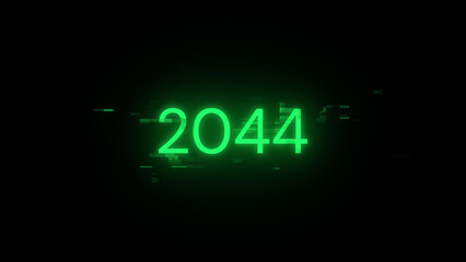 3D rendering 2044 text with screen effects of technological glitches