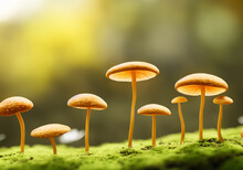 Close Up Of Mushrooms Growing On Moss