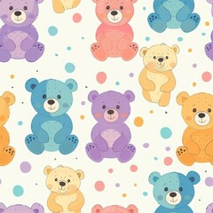 Wall Mural - Cute babys colorful teddy bear seamless pattern, generated with AI
