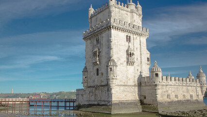 Belem Tower is a fortified tower located in the civil parish of Santa Maria de Belem in Lisbon, Portugal timelapse