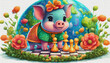 oil painting style CARTOON CHARACTER CUTE baby pig in game of chess .