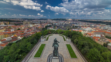 Canvas Print - Panoramic view of Prague timelapse from the top of the Vitkov Memorial, Czech Republic