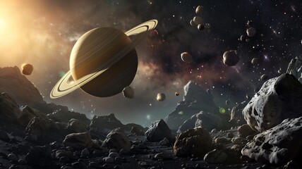 Aufkleber - Saturn planet with its rings in space