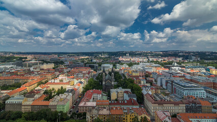 Wall Mural - Panoramic view of Prague timelapse from the top of the Vitkov Memorial, Czech Republic