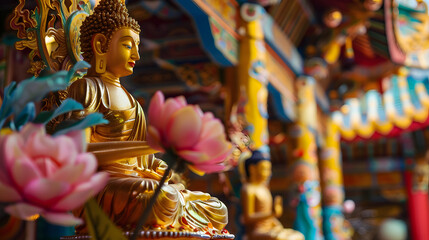 Intricate decorations adorning Buddhist temples for Vesak