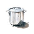Watercolor illustration of a crock pot on white background