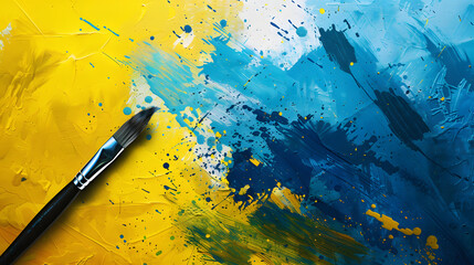 Wall Mural - Digital art of a paintbrush over a canvas. with splattered paint symbolizing the exploration of creativity in art