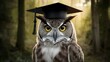 A wise owl wearing a graduation cap.