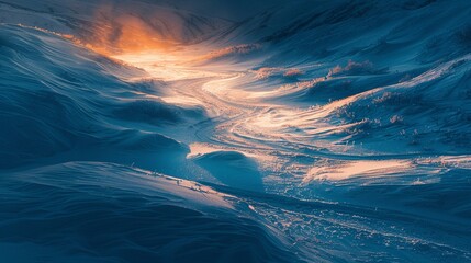 Moonlit snow fields, dynamic textures, aerial serene glow , vibrant color