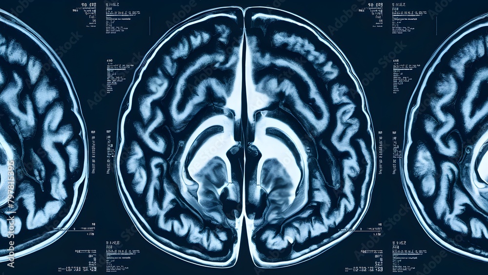 Three consecutive MRI scans of a human brain. The scans are labeled ...