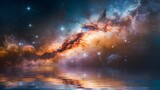 Fototapeta Lawenda - A mesmerizing celestial scene with a vast expanse of space filled with twinkling stars, nebulas, and other cosmic phenomena. The colors range from deep blues and purples to radiant oranges and golds. 
