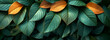 Background of fresh green and yellow tropical leaves.