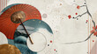 Modern Japanese template. Geometric background with umbrella and abstract elements. Chinese paper wallpaper.