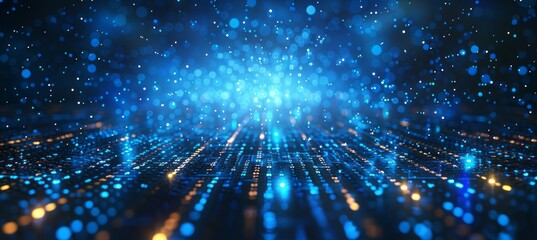 Leinwandbilder - Glitter blue light burst digital space technology background. Generative AI technology.