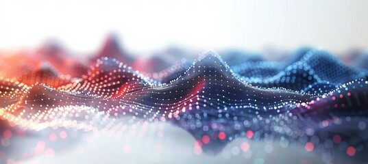 Leinwandbilder - Wave data virtual particles. Digital cyberspace technology background. Generative AI technology.	
