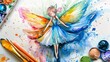 An adorable fairy drawing with colorful watercolor paints