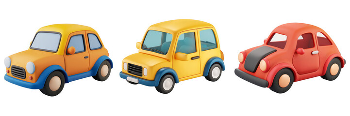 PNG car 3d icons and objects collection, in cartoon style minimal on transparent, white background, isolate