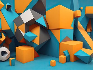 Poster - 3D render, abstract geometric blocks, and background design