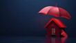 Miniature house protected by a red umbrella in the rain, a creative concept of home insurance and security - AI generated