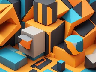 Poster - 3D render, abstract geometric blocks, and background design