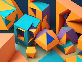 Poster - 3D render, abstract geometric blocks, and background design