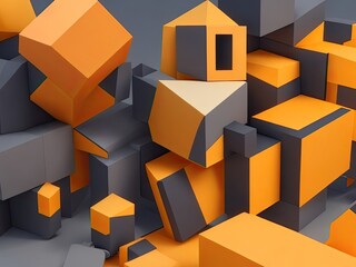 Poster - 3D render, abstract geometric blocks, and background design