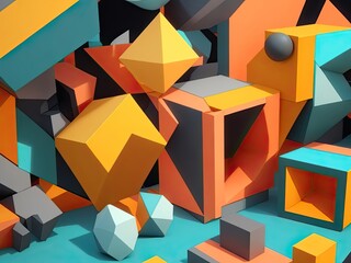 Poster - 3D render, abstract geometric blocks, and background design