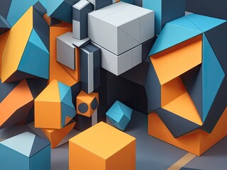 Poster - 3D render, abstract geometric blocks, and background design