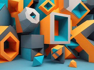Poster - 3D render, abstract geometric blocks, and background design