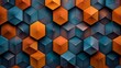 Blue, orange and brown geometric hexagon shapes background. For Design, Background, Cover, Poster, Banner, PPT, KV design, Wallpaper