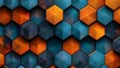 Blue, orange and brown geometric hexagon shapes background. For Design, Background, Cover, Poster, Banner, PPT, KV design, Wallpaper