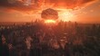 Cinematic depiction of an Apocalyptic city destroyed by a nuclear blast and the resulting mushroom cloud.