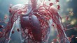 An illustration of the human circulatory system with a focus on the heart and major blood vessels.