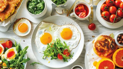 Poster - A breakfast spread featuring sunny-side-up eggs cooked to perfection, their vibrant yolks glistening with mouth-watering appeal.