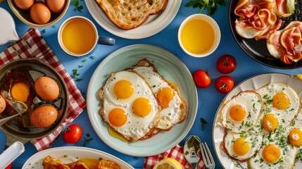 Poster - A breakfast spread featuring sunny-side-up eggs cooked to perfection, their vibrant yolks glistening with mouth-watering appeal.