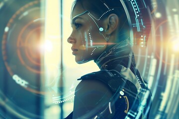 Wall Mural - Woman in futuristic bodysuit.
