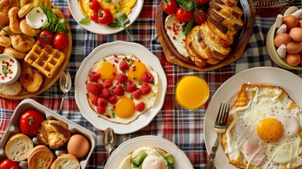 Poster - A breakfast spread featuring sunny-side-up eggs cooked to perfection, their vibrant yolks glistening with mouth-watering appeal.