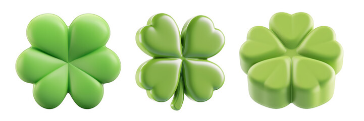 PNG clover 3d icons and objects collection, in cartoon style minimal on transparent, white background, isolate