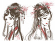 A sketch of cute Chinese girl in tradition national costume, Generative AI
