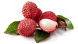 Fresh Lychee Fruit with Leaves Isolated on White background  Ai generated