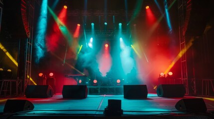 Aufkleber - A concert stage illuminated with colorful lights and powerful speakers ready to rock