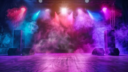Aufkleber - A concert stage illuminated with colorful lights and powerful speakers ready to rock