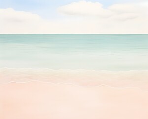 Serene Overhead Scene of Tranquil Coastal Landscape in Soft Pastel Colors and Clean Lines