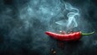Red hot chili pepper on a dark background, Close-up, smoke fire ,Chilli peppers isolated, Spicy chile cayenne pepper with abstract fog or steam mist cloud ,Hot smoking Chili, black Background
