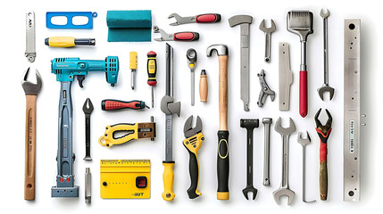 Wall Mural - home improvement tools of various sizes and colors, including a yellow tool, a black and yellow too