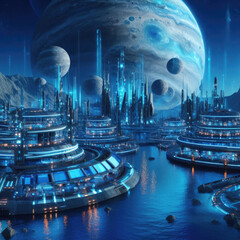 Wall Mural - Generative AI modern future cityscape with high technology robot, modern future planetary scene, modern future cityscape, A city on a futuristic and modern planet in the future