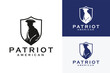 Silhouette of American Patriot Soldier in defense shield shape icon symbol design Vintage Illustration Design