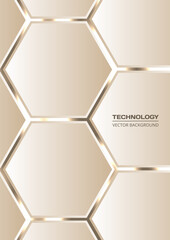 Wall Mural - Soft gold 3d hexagonal technology vertical vector abstract background. Vector illustration