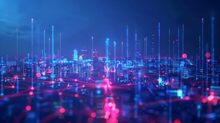 Leinwandbilder - Big data connection technology. Cityscape telecommunication and communication network concept.